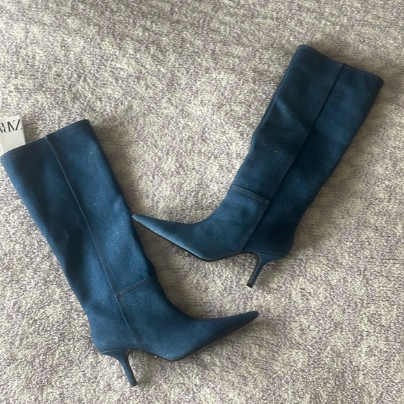 NWT Zara Denim Knee-High Boots Sz 9 - Picture 8 of 16